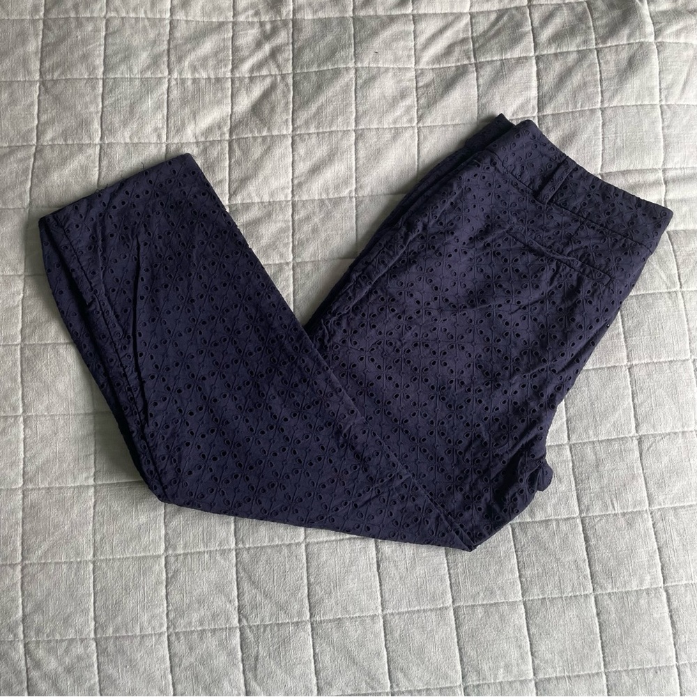LOFT Factory ankle cropped blue eyelet pants